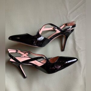 J.Crew Black Patent Leather Cross-Strap Slingback Stiletto Heel Size 6.5 Italy